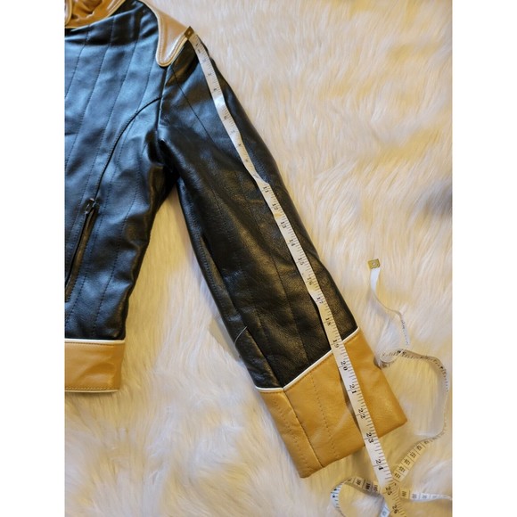 Women's Black Tan Leather Moto Jacket Sz M/L Biker Rocker Beautiful! NWT - Picture 16 of 16